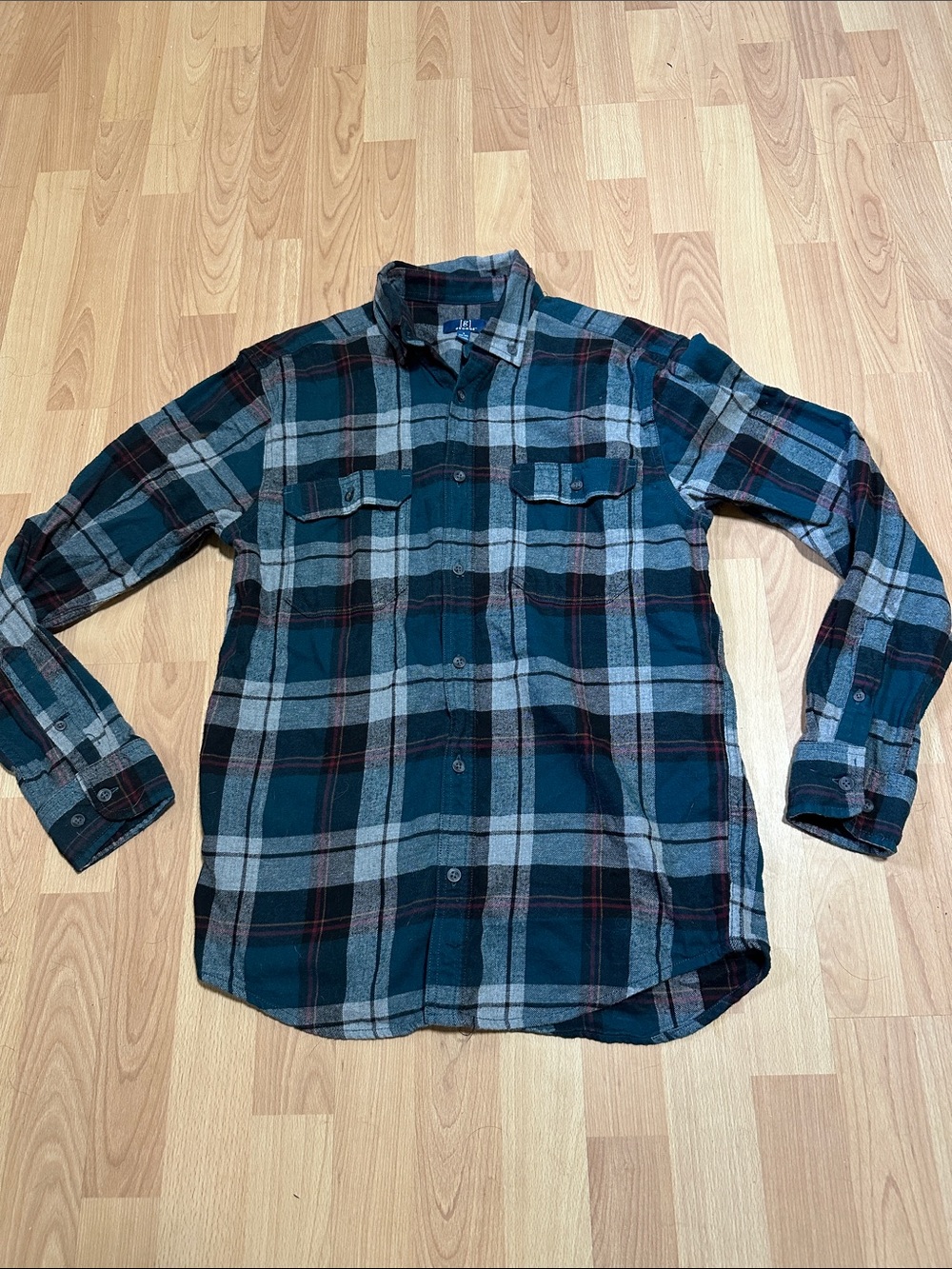 George Men's Dark Green and Gray Plaid Button-Down Shirt
